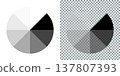 Vector grayscale pie charts with gradient segments on white and transparent background showing smooth tonal transition shades 137807393