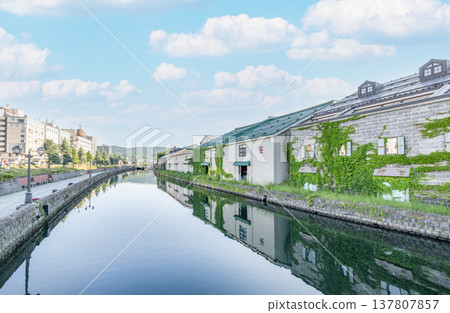 Otaru City, Hokkaido: A popular tourist destination in Hokkaido - Scenery of the Otaru Canal in early summer. Otaru City, Hokkaido: A popular tourist destination in Hokkaido - Scenery of the Otaru Canal in early summer. 137807857