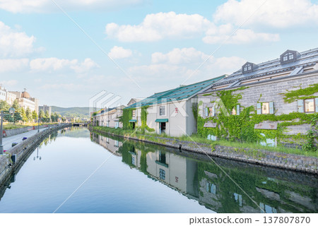 Otaru City, Hokkaido: A popular tourist destination in Hokkaido - Scenery of the Otaru Canal in early summer. Otaru City, Hokkaido: A popular tourist destination in Hokkaido - Scenery of the Otaru Canal in early summer. 137807870