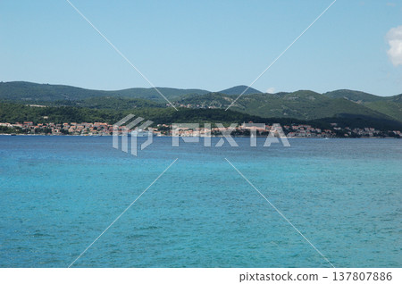 Panoramic View of Korcula Old Town Across the Sea 137807886