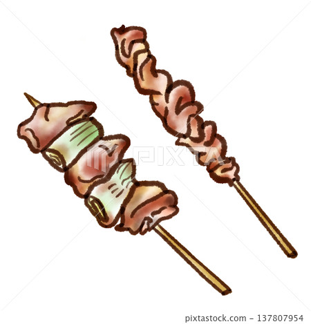 烤雞串插畫 01（鋼筆水彩風格） 137807954