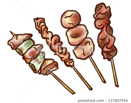 烤雞串插畫 03（鋼筆水彩風格） 137807956