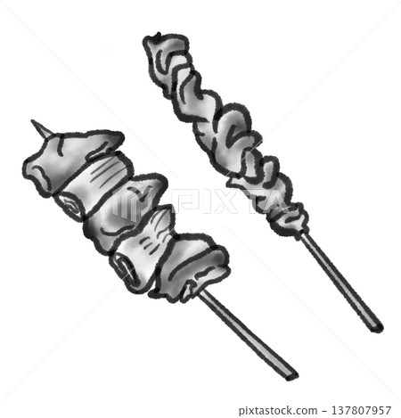 烤雞串插畫 01（水墨畫風格） 137807957