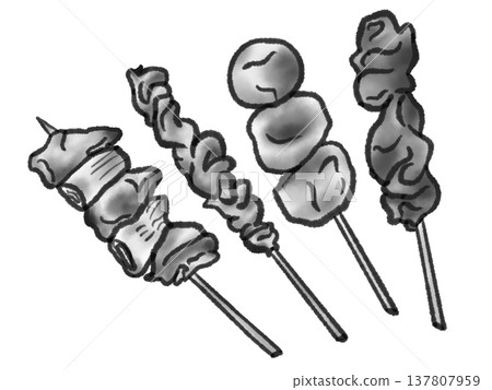 烤雞串插畫 03（水墨畫風格） 137807959