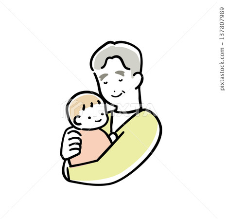 一位祖父抱著一個穿著色彩鮮豔的嬰兒 | 兒童保育/育兒圖片 137807989