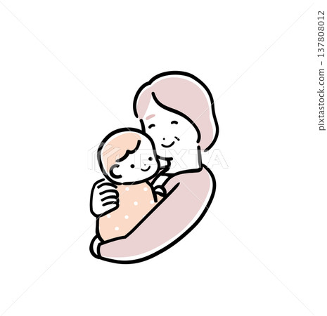 一位祖母溫柔地抱著一個嬰兒，畫面色彩簡潔柔和 | 兒童保育/育兒圖片 137808012