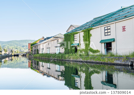 北海道小樽市:北海道熱門旅遊目的地-初夏時節的小樽運河景色。 北海道小樽市:北海道熱門旅遊目的地-初夏時節的小樽運河景色。 137809014