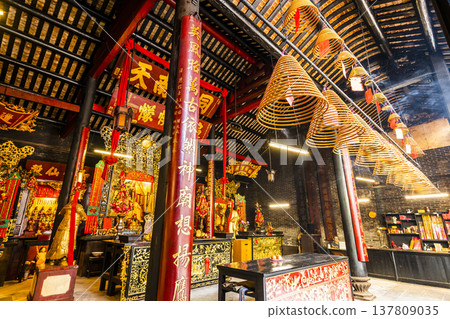 Building view of the Hong Kung Temple in Macau, is consecrated to a mix of Buddhist gods and Taoist deities. Building view of the Hong Kung Temple in Macau, is consecrated to a mix of Buddhist gods and Taoist deities. 137809035
