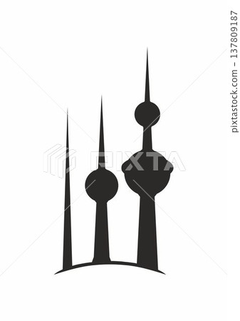 Kuwait Towers black isolated silhouette on a white background. Kuwait Towers black isolated silhouette on a white background. 137809187