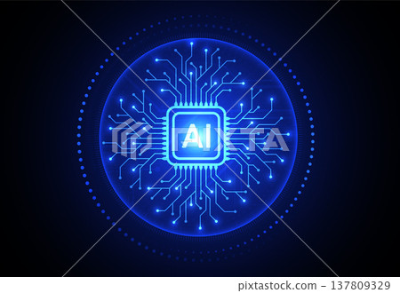 Artificial intelligence chipset on circuit board in futuristic concept technology artwork for web, banner, card, cover. Vector illustration 137809329