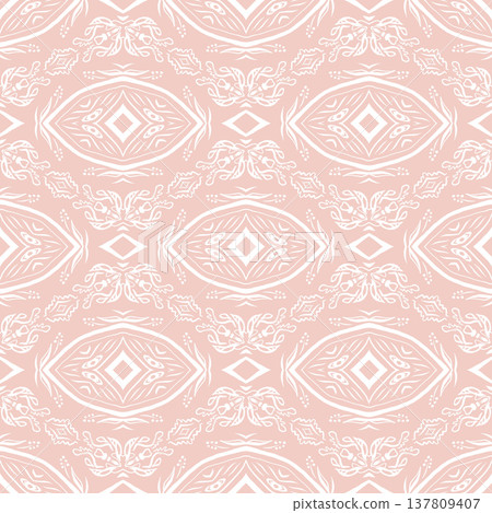 Blush Pink and White Boho Floral Seamless Pattern with Ornamental Medallions Blush Pink and White Boho Floral Seamless Pattern with Ornamental Medallions 137809407