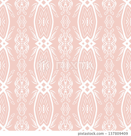Blush Pink and White Boho Floral Seamless Pattern with Ornamental Medallions Blush Pink and White Boho Floral Seamless Pattern with Ornamental Medallions 137809409