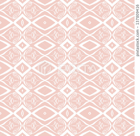 Blush Pink and White Boho Floral Seamless Pattern with Ornamental Medallions 137809416