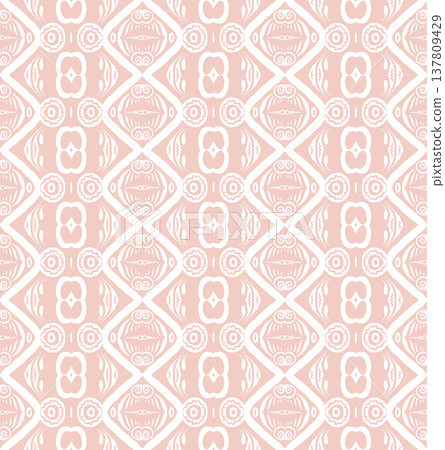 Blush Pink and White Boho Floral Seamless Pattern with Ornamental Medallions Blush Pink and White Boho Floral Seamless Pattern with Ornamental Medallions 137809429