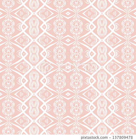 Blush Pink and White Boho Floral Seamless Pattern with Ornamental Medallions Blush Pink and White Boho Floral Seamless Pattern with Ornamental Medallions 137809478