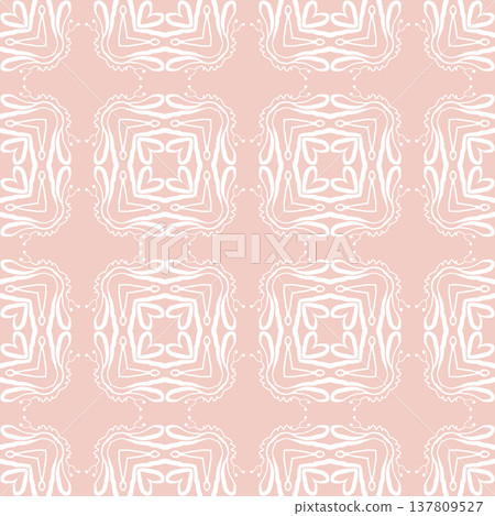 Blush Pink and White Boho Floral Seamless Pattern with Ornamental Medallions 137809527