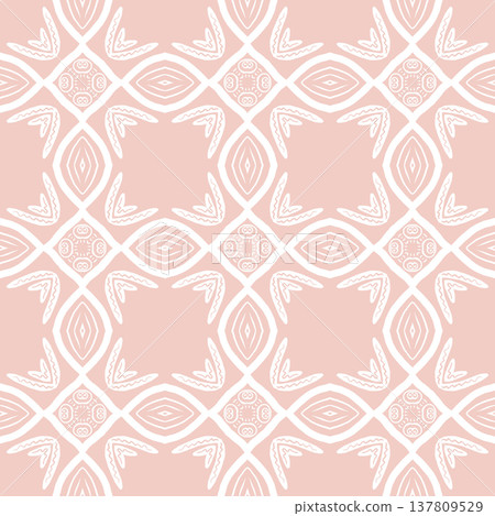 Blush Pink and White Boho Floral Seamless Pattern with Ornamental Medallions Blush Pink and White Boho Floral Seamless Pattern with Ornamental Medallions 137809529