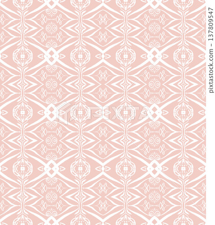 Blush Pink and White Boho Floral Seamless Pattern with Ornamental Medallions Blush Pink and White Boho Floral Seamless Pattern with Ornamental Medallions 137809547