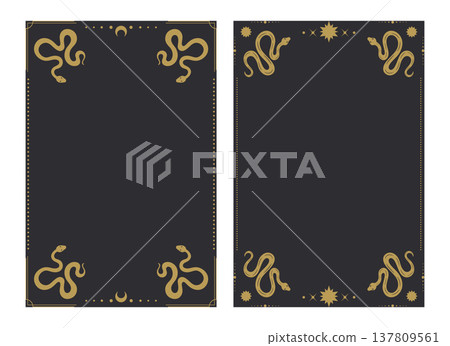 Tarot card frames with magical snakes. Tarot frames decorated with serpents. Vector illustration Tarot card frames with magical snakes. Tarot frames decorated with serpents. Vector illustration 137809561