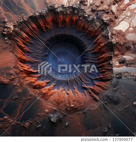 Dramatic Crater Landscape A Geological Marvel of Texture and Color, Suitable for Backgrounds Dramatic Crater Landscape A Geological Marvel of Texture and Color, Suitable for Backgrounds 137809877