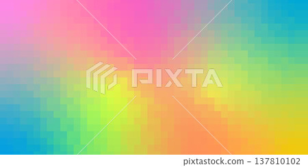Colorful pixel mosaic gradient background made of square grid tiles. Abstract geometric digital pattern in vibrant spectrum colors. 137810102