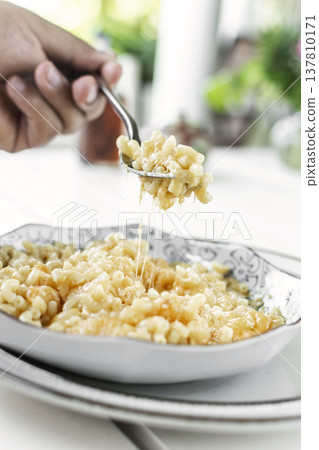 mac and cheese classic australian food on white table in australia restaurant 137810171