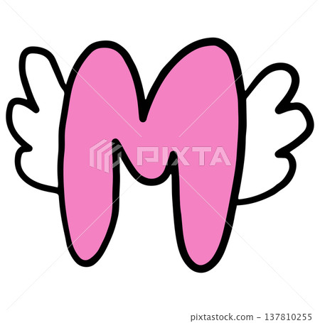 Hand writing capital M alphabet letter for a to z, font, typography, text, message, initials, card, sticker, tattoo, education book, name design, print, brooch, pin, patch, icon, kid drawing style 137810255