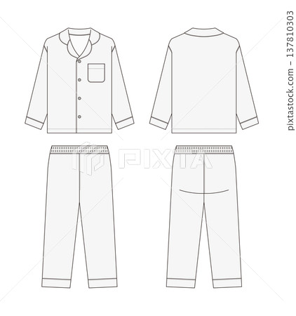 Long-sleeved pajamas (top and bottom) illustration template / White 137810303