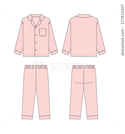 Long-sleeved pajamas (top and bottom) illustration template / Pink 137810307