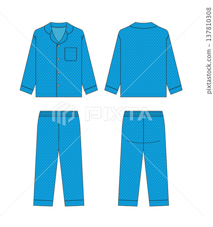 Long-sleeved pajamas (top and bottom) illustration template / Blue 137810308