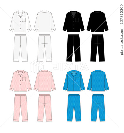 Long-sleeved pajamas (top and bottom) design template illustration set 137810309