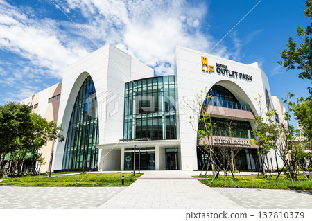 Low-angle view of the Mitsui Outlet Park Linkou in New Taipei City, Taiwan. It is Mitsui Fudosan's third overseas base. Low-angle view of the Mitsui Outlet Park Linkou in New Taipei City, Taiwan. It is Mitsui Fudosan's third overseas base. 137810379