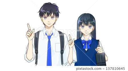 I've got it, I've got it! An anime-style illustration of the upper body of a male or female high school or middle school student in summer clothes, against a white background. I've got it, I've got it! An anime-style illustration of the upper body of a male or female high school or middle school student in summer clothes, against a white background. 137810645