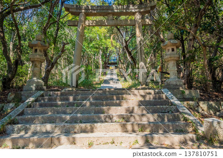 Okayama Prefecture (March) [Tourist Spot] Ushimado Shrine: Walk along the approach road that stretches from the Seto Inland Sea; a shrine quietly nestled in a wooded area. 137810751