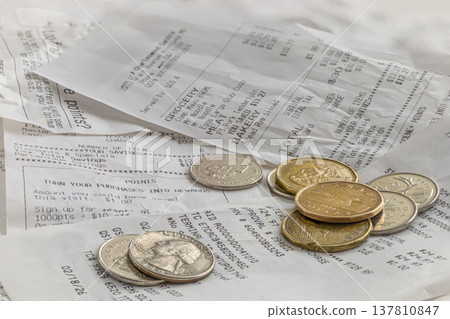 Canadian Cash and Grocery Receipts. Inflation Cost Concept Canadian Cash and Grocery Receipts. Inflation Cost Concept 137810847