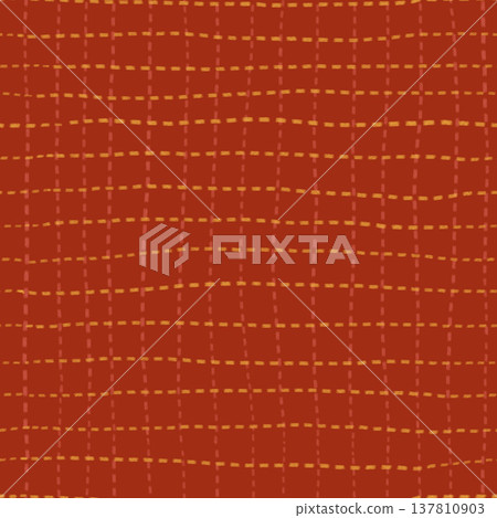 Abstract seamless pattern with yellow and pink dashed check stripes and red background. Hand painted illustration for design, print, fabric or background. Abstract seamless pattern with yellow and pink dashed check stripes and red background. Hand painted illustration for design, print, fabric or background. 137810903