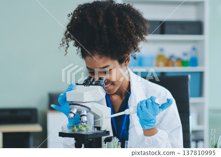 Chemical Laboratory of the Food supply . Food in laboratory, dna modify .GMO Genetically modified food in lab . 137810995