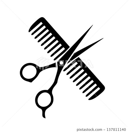 Hair salon sign, hairdresser scissors and comb Hair salon sign, hairdresser scissors and comb 137811140