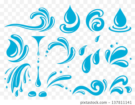 Water drops, splash, design elements, curl and swirl, wave agua icons 137811141