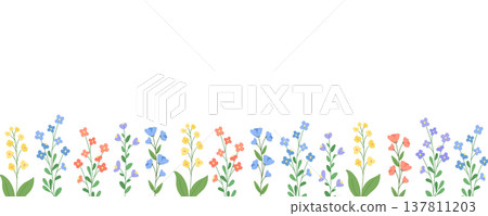 Flower banner frame or greeting card with wildflowers. Vector banner template with flowers and leaf. Flower banner frame or greeting card with wildflowers. Vector banner template with flowers and leaf. 137811203
