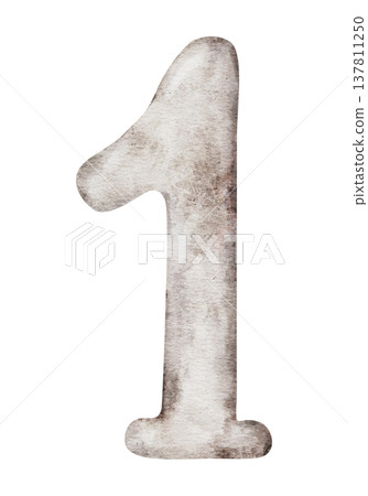 Watercolor beige number one. Hand painted illustration isolated on background. Elements for creative children design, sticker, invitation, save the date card. Watercolor beige number one. Hand painted illustration isolated on background. Elements for creative children design, sticker, invitation, save the date card. 137811250