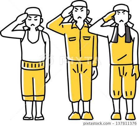 Three men saluting Three men saluting 137811376