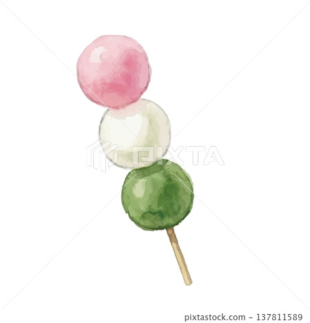Watercolor-style illustration of Japanese sweets (three-colored dango). Watercolor-style illustration of Japanese sweets (three-colored dango). 137811589