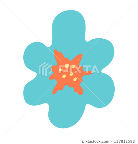 Simple modern flower vector illustration. Abstract blue blossom with orange center isolated on white background. Cute floral clipart for spring card, poster, playful botanical design in flat style Simple modern flower vector illustration. Abstract blue blossom with orange center isolated on white background. Cute floral clipart for spring card, poster, playful botanical design in flat style 137811598