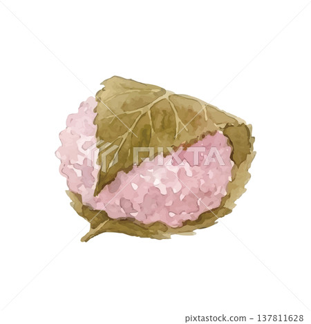 水彩風格的日式甜點(櫻花麻糬)插圖 水彩風格的日式甜點(櫻花麻糬)插圖 137811628