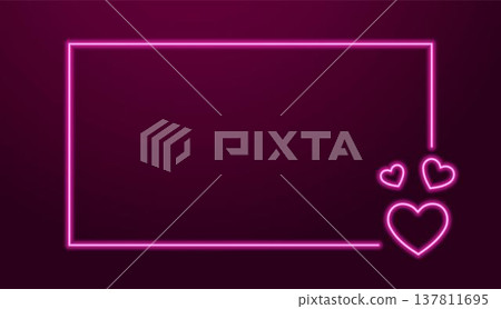 Neon frame with hearts on dark pink background. 137811695