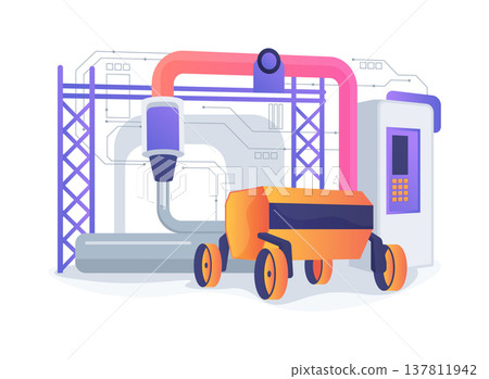 3D Concrete Printing Robot abstract concept vector illustration. 137811942