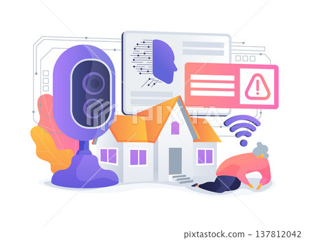 AI-Augmented Elderly Fall Detection abstract concept vector illustration. AI-Augmented Elderly Fall Detection abstract concept vector illustration. 137812042