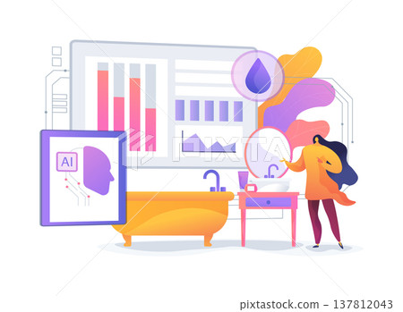 AI-Integrated Smart Water Usage Monitoring abstract concept vector illustration. 137812043