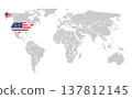 Vector map of the world with the USA map highlighted in the colors of the national flag. 137812145